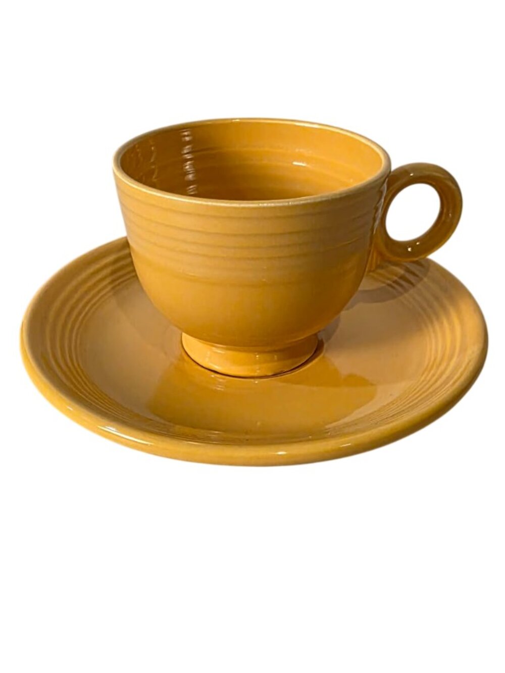 Vintage Fiestaware Original Yellow Cup & Saucer Set 1930s Lowercase Stamp